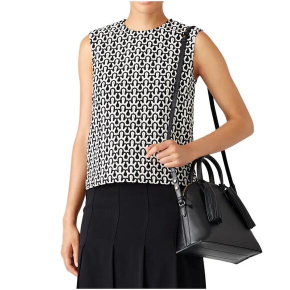 Derek Lam 6 Crochet Lace Shell Knit Wool Sweater Vest Black Geometric Sleeveless - Picture 1 of 8